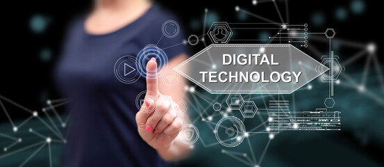 Wall Mural - Woman touching a digital technology concept