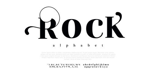 Wall Mural - Rock premium luxury elegant alphabet letters and numbers. Elegant wedding typography classic serif font decorative vintage retro. Creative vector illustration