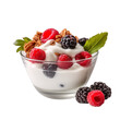 Yogurt with berries isolated on transparent background