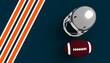 American football helmet and ball with Chicago Bears team colors background. Template for presentation or infographics. 3D render