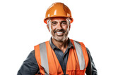 Fototapeta  - Smiling construction worker wearing uniform Isolated on a clear background, PNG file.