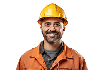 Wall Mural - Smiling construction worker wearing uniform Isolated on a clear background, PNG file.