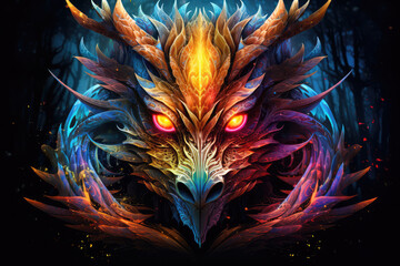 Wall Mural - close-up of a mythical dragon head, surreal art, colorful illustration