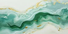 Natural Luxury, Style Incorporates The Swirls Of Marble Or The Ripples Of Agate, Very Beautiful Cool Powdery Green Paint With The Addition Of Gold Powder. Illustration. Seamless Marble Painting