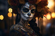 Portrait of a woman with the traditional facepaint of the Mexican Day of the Dead, skull makeup