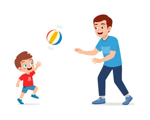 Sticker - little kid with father play volley ball