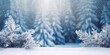 Blue winter christmas nature background frame, wide format. Snow covered fir branches, snowdrift against defocused blurred forest and falling snow. Close up, copy, Generative AI