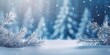 Blue winter christmas nature background frame, wide format. Snow covered fir branches, snowdrift against defocused blurred forest and falling snow. Close up, copy, Generative AI