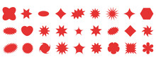 Set Of Red Starburst Stickers. Design Elements For Promo Advertising Campaign. Vector Illustration