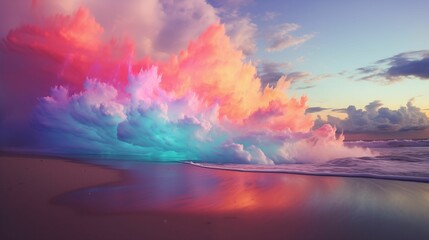 Wall Mural - AI generated illustration of a sunset against an ocean backdrop with vibrant aesthetic waves