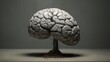 The human brain made of concrete on an grey background. Brain art.
