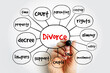 Divorce - canceling or reorganizing of the legal duties and responsibilities of marriage, mind map concept background