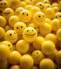 Sticker - Many yellow balls with smiley faces. Generative AI.