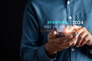 Poster - Loading progress from 2023 to 2024 to countdown merry christmas and happy new year, Planning and challenge strategy in new year 2024 Concept.