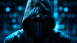 Abstract image of unrecognizable masked hacker cyber criminal. Concept for security system cyber attack.