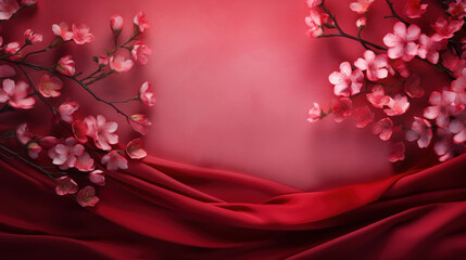 Sticker - Mockup with flowers and petals on dark red and purple background