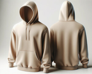 Hoodie Template, Dual-Sided Natural Shape on Invisible Mannequin, Design Mockup for Print, Isolated on White Background. Generative Ai.