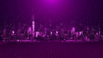 4K Cyberpunk Metaverse crypto currency technology concept, Futuristic network neon city at night background. network digital hologram internet of things on city background.5G network wireless systems.