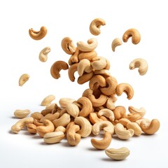 Wall Mural - Falling cashew nuts isolated on white background