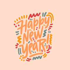 Wall Mural - Happy new year brush hand lettering, isolated on white background. Vector illustration. Can be used for holidays festive design.
