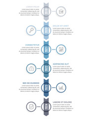 Vertical timeline - infographic template with six arrows with place for your icons and text, vector eps10 illustration