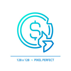 Sticker - 2D pixel perfect gradient broken coin icon, isolated vector, thin line blue illustration representing economic crisis.