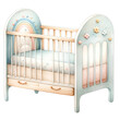 Watercolor baby crib Nursery style in pastel colors