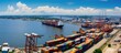 © Ilgun - Aerial of New Orleans port activity with cityscape. Copy space image. Place for adding text
