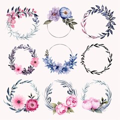 Sticker - flowers circle frame set on white background