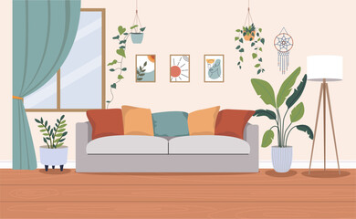 Wall Mural - Living room interior. Vector flat  cartoon illustration