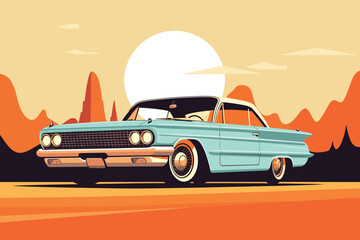 Vintage Retro American car vector art illustration classic car design