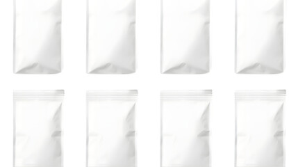 Set of white blank foil food pack bag isolated on white background. Generative AI.