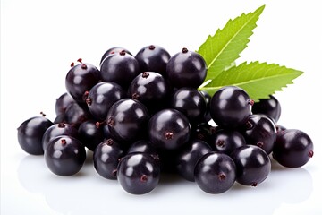 Wall Mural - Fresh ripe acai berries on white background   high quality isolated image for healthy diet concepts