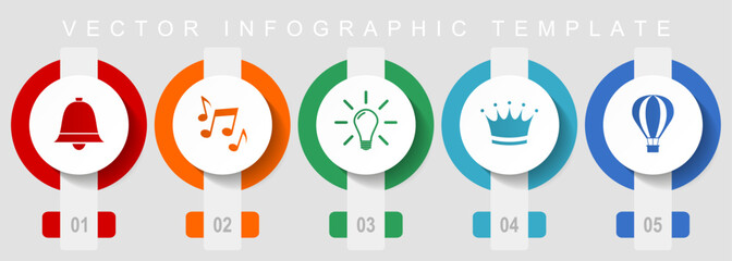 Canvas Print - Internet flat design icon set, miscellaneous icons such as bell, music, light bulb, crown and ballon, vector infographic template, web buttons collection