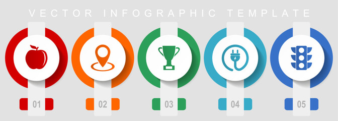 Poster - Internet flat design icon set, miscellaneous icons such as apple, colorful, cup, plug and traffic lights, vector infographic template, web buttons collection