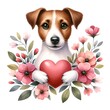 Jack russel dog holding heart in paws watercolour illustration created with Generative AI technology 