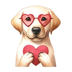 Poster - Labrador dog holding heart in paws watercolour illustration created with Generative AI technology 