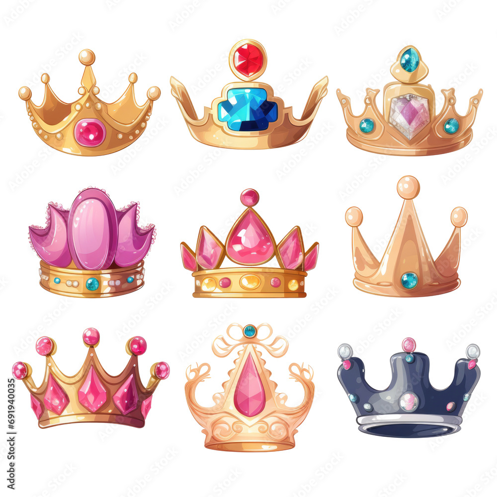 Golden royal jewelry symbol of king queen and princess illustration ...