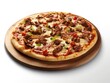 © Sergio Lucci - Pizza realistic with meat, pepper and tomato on a white background.
