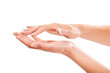 Sanitary, soap and closeup of washing hands in studio for hygiene, wellness or self care. Cosmetic, foam and zoom of person or model clean skin to prevent germs, bacteria or dirt by white background.