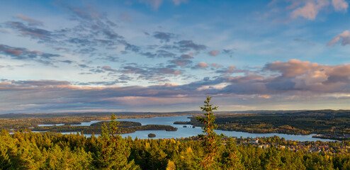 Canvas Print - Super high-resolution view of a town called Smedjebacken and lake Norra Barken in Dalarna, Sweden