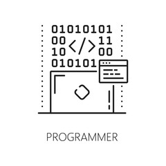 Aufkleber - Programmer IT specialist icon of software engineer or developer of digital technology, line vector. Computer program, mobile app developer or programmer, IT business specialist in UI or UX programming