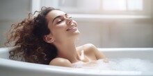 Woman Lying In Foam In The Bath Generative AI