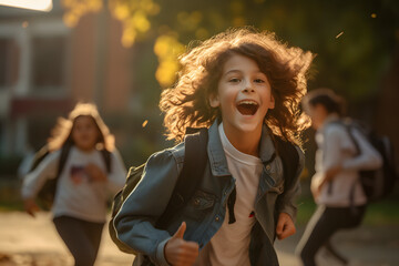 Wall Mural - Excited happy kids playing with their friends joyfully 