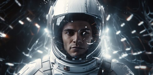 Wall Mural - an astronaut is shown in his spacesuit with space on the background