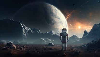 Wall Mural - an astronaut walks in the middle of the earth