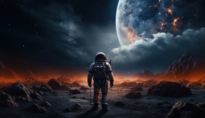 Wall Mural - an astronaut walks in the middle of the earth