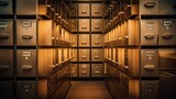 Fototapeta  - Rows of filing cabinets in a well-organized storage area with neutral tones and efficient lighting
