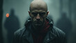 © Sergio - Cruel gloomy bald man with angry emotion standing on street on a rainy day, horror