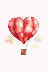 Wall Mural - Hot air balloon with heart shape. Watercolor hand drawn illustration.